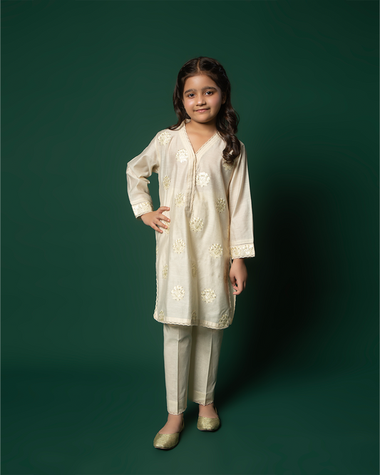 CRÈME MONOCHROMATIC COTTON NET EMB 2PC