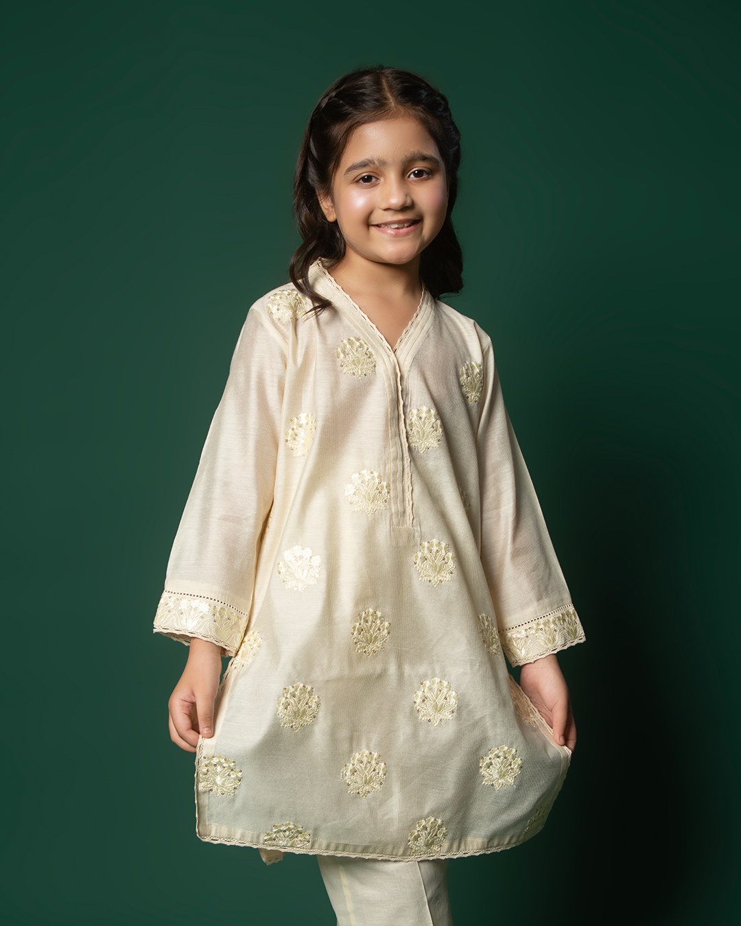 CRÈME MONOCHROMATIC COTTON NET EMB 2PC