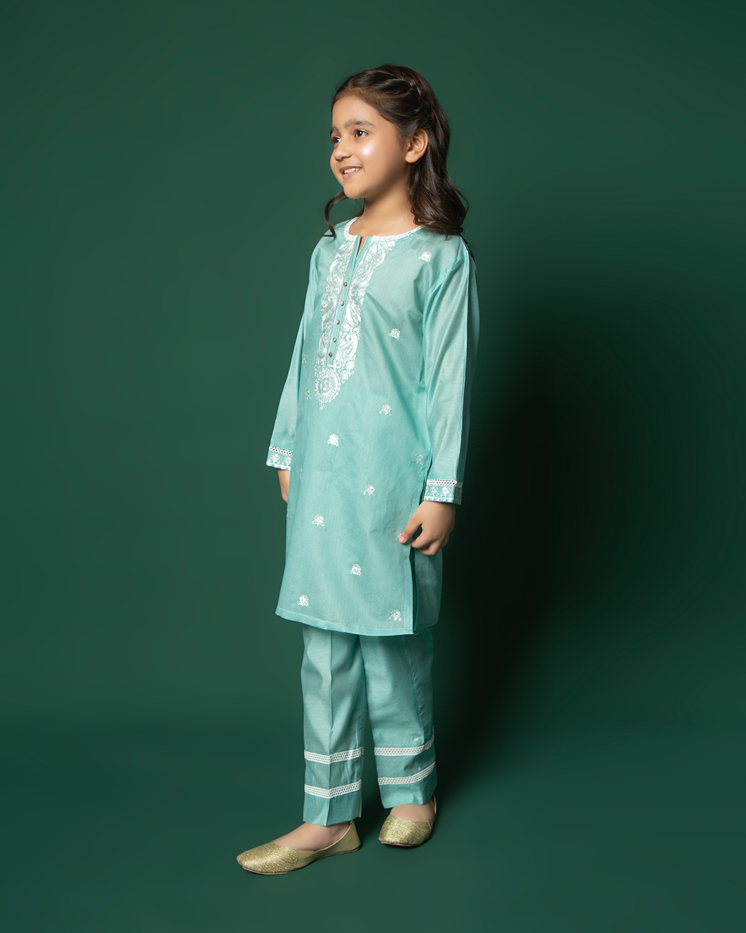 LIGHT TURQUOISE WHTE EMB COTTON NET 2PC