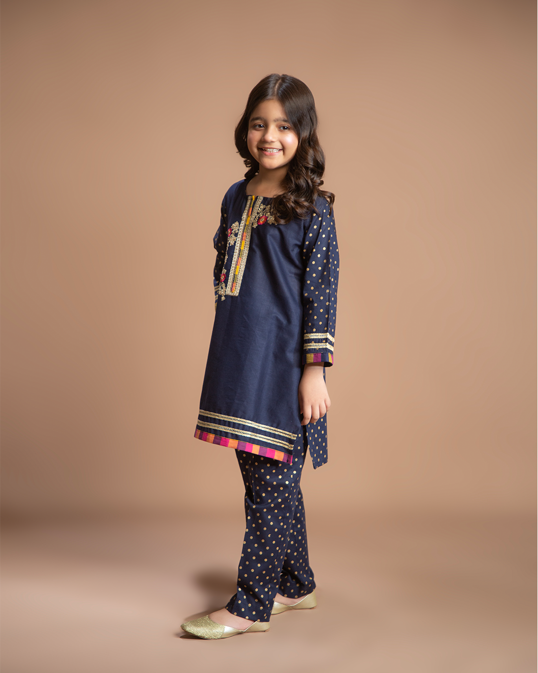 NAVY POLKA FLORAL BAIL TROUSER SET